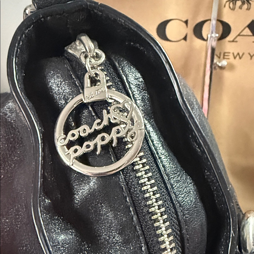 Coach Poppy Legacy Satchel Black Metallic Leather Bag - Picture 14 of 15